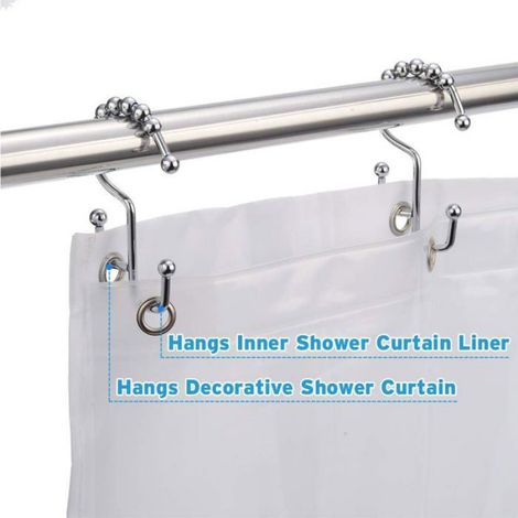 Crochet De Rideau De Douche - Acier Inoxydable Chromé - Double Hauteur - Lot De 12 (1/5)
