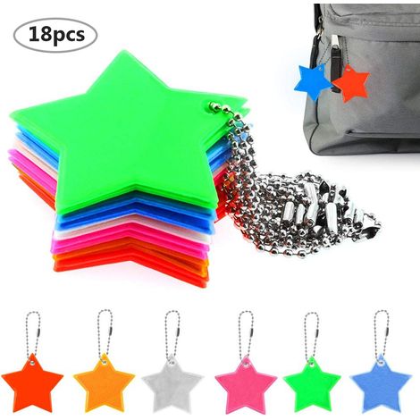 18 Pendentif réflecteur, étoile sécurité PVC fer, cordon suspension, sac école vélo course enfant (1/5)