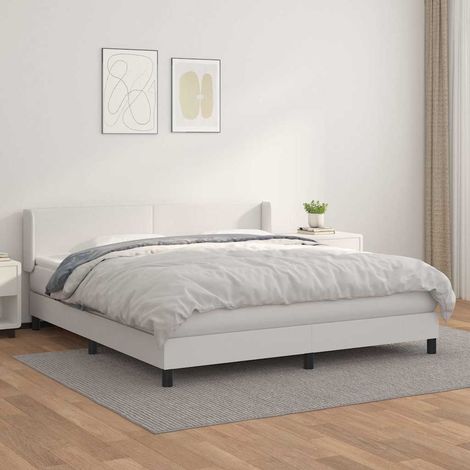 Cama box spring con colchón cuero sintético blanco 160x200 cm (1/5)