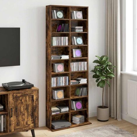 vidaXL Cabinet para CDs Roble Ahumado 65 x 23,5 x 175 cm (1/5)