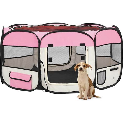 Parc pliable pour chien avec sac de transport-Abri pour chien-Chenil Rose 145x145x61cm 932773 (1/5)