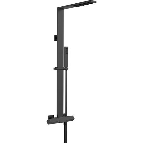Distribain – Colonne de douche thermostatique noire – Acier inoxydable mat – Pommeau haute pluie – Douchette pratique sur support coulissant (1/5)