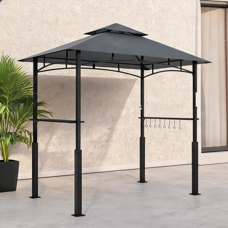 Pavillon de jardin métal gris foncé avec toit double et LED (1/5)