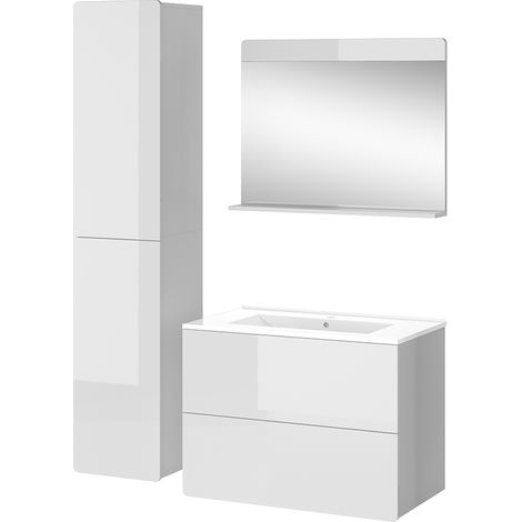 Conjunto de muebles de baño Izan, Blanco, 4 piezas con mueble alto, Vicco