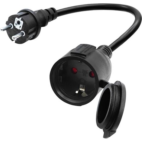 Short 90 Degree Extension Cable Black 3x1.5 mm² 16A 250V 0.3 (1/5)