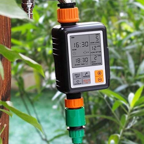 Temporizador de riego digital, temporizador de riego, temporizador de riego electrónico automático, retardo de lluvia - para jardín, riego por goteo, barril de lluvia (1/4)