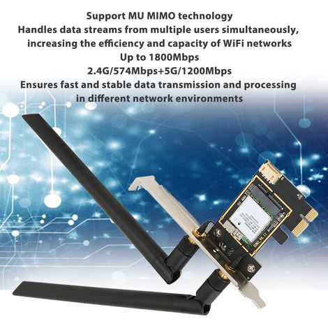 Carte PCIe WiFi 6 sans fil 1800Mbps, Bluetooth 5.2, antennes doubles, compatible Windows 10/11 (1/5)
