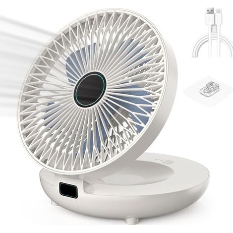 Ventilateur de cuisine à double usage, ventilateur mural rechargeable, ventilateur sans fil pour chambre à coucher, ventilateur de bureau sans fil-blanc (1/5)