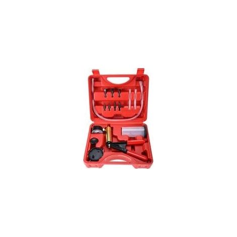 Pompe manuelle à dépression liquide de frein – Testeur à vide avec réservoir 120 ml – 6 adaptateurs – Coffret multi-outils