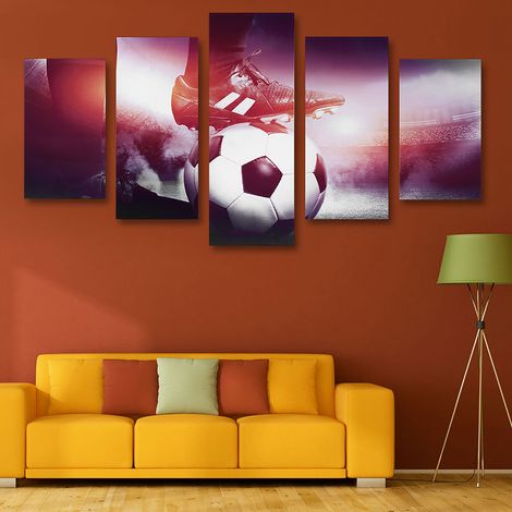 Tableau sur toile de football en 5 panneaux, imprimé, décoration murale pour la maison, le bureau ou la chambre (S) (1/5)