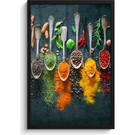AFFICHE ENCADRÉE Herbes - Épices - Cuillères Cadre Décoration Murale 40x60 (1/5)