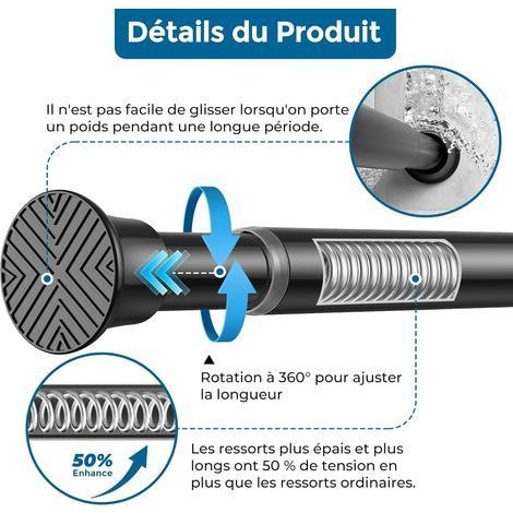 Tringle à Rideau Sans Perçage Extensible 70-120 cm - Barre de Douche à Tension à Ressort Noir, Installation Facile pour Porte/Fenêtre/Salle de Bain (pour Rideaux Légers, Tringle Extensible) (1/4)