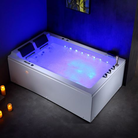 Boreal Sauna – Baignoire balnéo 2 places droite 185x120 cm – Acrylique renforcé – 40 jets d'hydromassage – Éclairage LED – Bluetooth et radio FM (1/5)