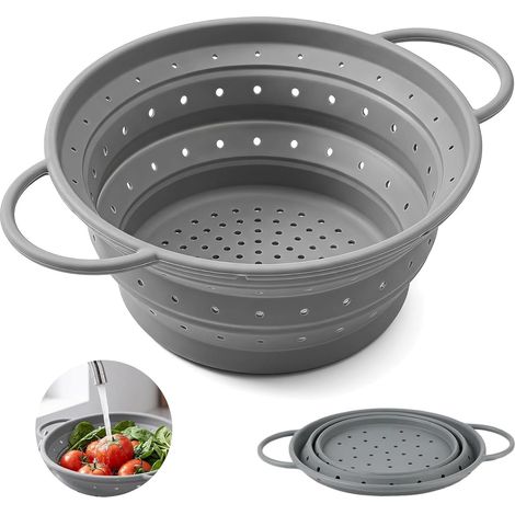 Panier d'égouttement pliable en silicone de 28 cm avec poignées de transport, passe au lave-vaisselle (1/5)