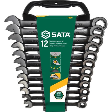 SATA ST08032 12 Piezas Juego de Llaves de Trinquete Combinadas Métricas - Edición Negra