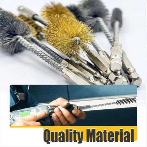 Ensemble de 8 Brosses de Nettoyage, Acier Inoxydable et Laiton, Tige Hexagonale 6,35 mm, pour Perceuse, Atelier, Automobile (1/5)