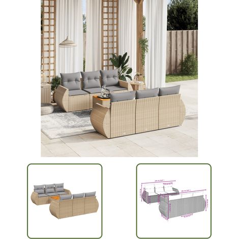 The Living Store 7-tlg. Garten-Sofagarnitur mit Kissen Beige Poly Rattan - Gartenmöbel Set - PE-Rattan Möbel - Outdoor Lounge - Esstisch - Gartenstuhl (1/3)