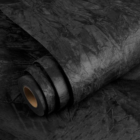 Papiers Peints Mural Noir 60x300cm Tapisserie Autocollante Murale Papier Peint Tissu Velours Tissu Adhésif film Décoratif Noir pour Rénovation de Murs et Meubles (1/5)