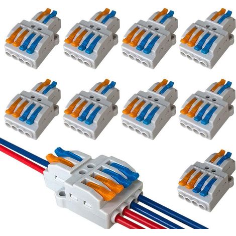 9Pcs Premium KV424 Levier-Ecrou Fil Connecteur Set, 2 en 4 sorties Conducteur Compact Fil Connecteurs, Compact Connecteur Ressort Bornier (1/4)
