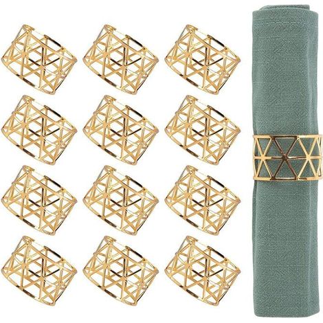 Lot de 12 ronds de serviette dorés pour décoration de table, anniversaire, Noël, dîner aux chandelles (1/5)