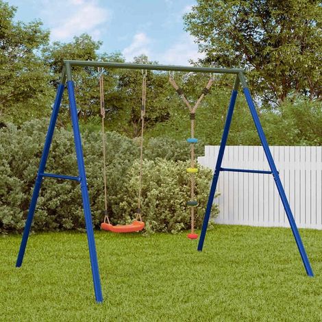 Balançoire enfant : Sièges de balançoire avec pierres d'escalade lot de 2 bleu PE jeu extérieur enfant, aire de jeu jardin, balançoire enfant , pour jardin, usage domestique , enfant 3-8 ans (1/5)