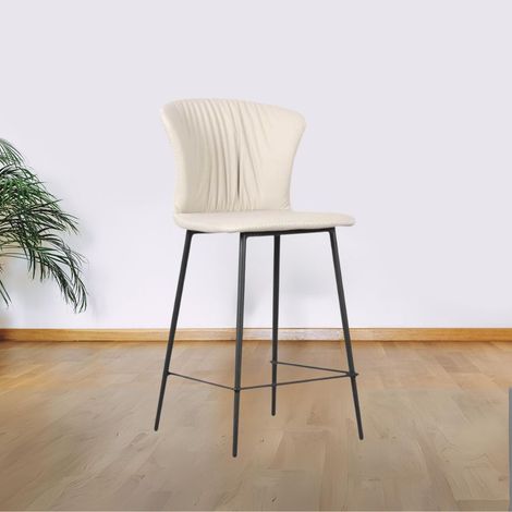 Sgabello con schienale avvolgente beige e gambe in metallo nero - Core (1/5)