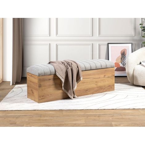 Bobochic – Bout de lit OCEANE – Tissu 100% polyester – Bois mélaminé – Longueur 140 cm – Largeur 40 cm – Hauteur 50 cm – Rangement intégré (1/5)
