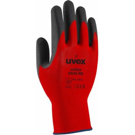 Gants de manutention Uvex Unilite 6605 RD taille 7, Manutention générale, 1 Paire, Rouge ( Prix pour 1 paire )
