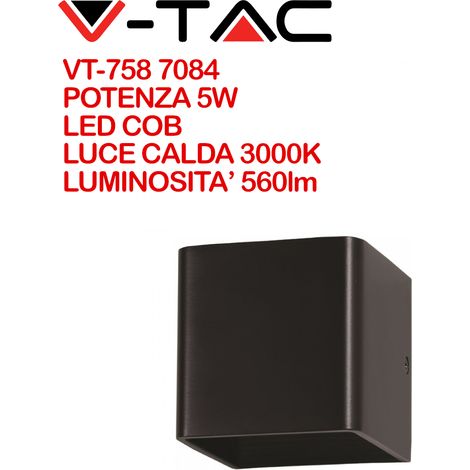 V-TAC VT-758 7084 Lampada LED da Muro Quadrata LED COB 5W Colore Nero Satinato Fascio Luminoso Superiore e Inferiore 3000K IP20 (1/5)