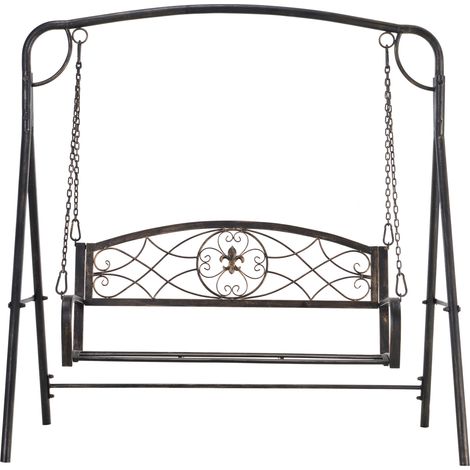 Balançoire de jardin, banc suspendu pour le jardin, balançoire de extérieur, design vintage, aspect laiton, 167 cm x 123 cm x 175 cm (1/5)