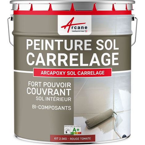 Peinture carrelage, sol, résine, pour recouvrir, faïence et carreaux : Arcapoxy sol carrelage - 2.5 kg (jusqu'à 12.5 m² en 2 couches) Rouge Tomate - RAL 3013 - ARCANE INDUSTRIES