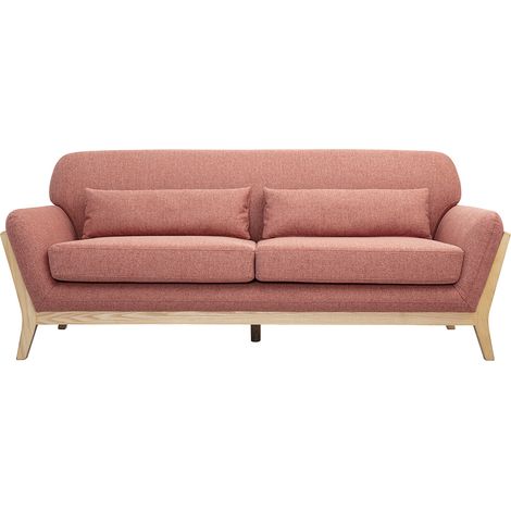 Skandinavisches 3-Sitzer-Sofa aus Terrakotta-Velourstoff und hellem Holz YOKO