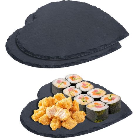Lot de 2 plateaux en ardoise pour écrire - 10 x 10 cm - Pour sushis, fromage, décoration de table (1/5)