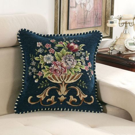 Housse de coussin en jacquard nordique de style luxueux avec bordure, idéale pour la décoration intérieure du salon, 48 x 48cm,E (1/5)