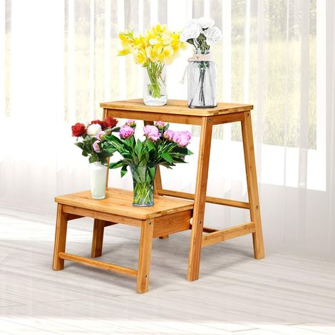 Costway – Tabouret d'échelle pliante en bambou – 2 étages – Charge max 100 kg – Dimensions 45x51x48 cm – Surface antidérapante – Léger 4 kg (1/5)