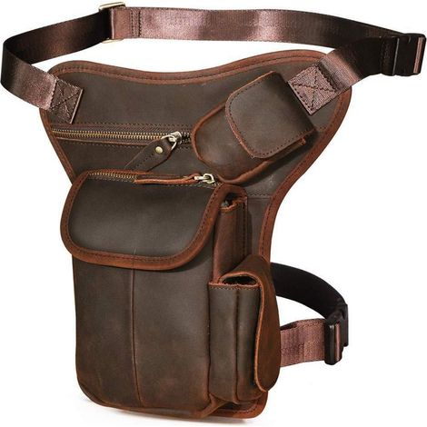 Herren Leder Beintasche Dunkelbraun, Tactical Drop Leg Bag (1/5)