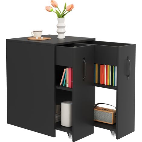CHICFURN Estantería con ruedas 52 x 50 x 75 cm negra, almacenamiento modular para oficina (1/5)