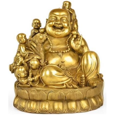 Feng Shui Statue en Laiton Bouddha Riant Ornement Maitreya Bouddha Dieu de la Richesse Figure Décoration de Bureau à Domicile, de Pendaison de Crémaillère, Laiton (1/4)