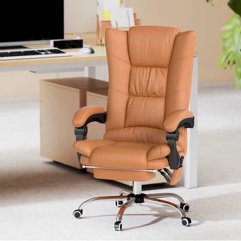 Bürostuhl mit Massage und Heizung, neigbar 135°, Fußstütze, hellbraun HAVRYA (1/4)