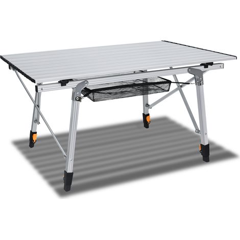 Froadp Campingtisch Faltbar aus Aluminium Höhenverstellbar Klapptisch 45x90x52cm Falttisch mit Netzbeutel und Tragetaschen Tisch für Camping Terrassenfeste Angeln (Silber) (1/5)