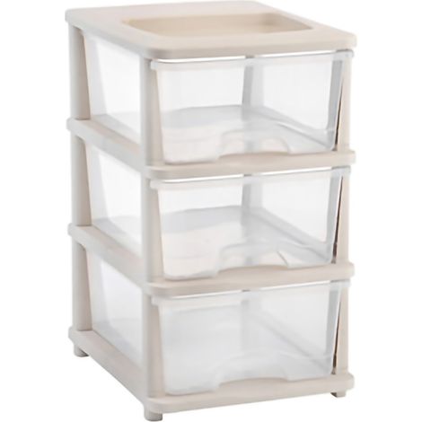 Meuble de rangement à tiroirs - Beige transparent 3 niveaux - En PP empilable et ajustable pour cuisine salle de bain (1/5)