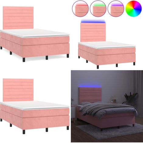 Sommier à lattes de lit et matelas LED rose 120x190 cm velours - Lit Plateforme - Lit Design - Lit Capitonné - Lit Velours - Lit Double - Home & Living (1/5)