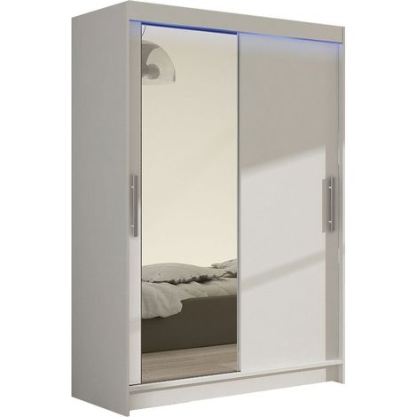 Armoire Closico Pacron VI, Blanc, 200x120x58cm, Portes d'armoire: Coulissantes, Nombre d'étagères: 5, LED: Disponible