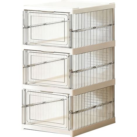 Boîte de rangement à chaussures en plastique transparent, empilable, peu encombrante, pliable, pour baskets, 3 niveaux, 25,5 x 34,5 x 52,5 cm (1/5)