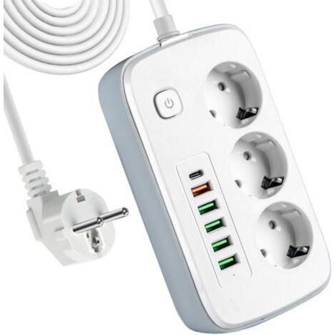Multipresa con protezione da sovratensione e interruttore, 3 prese + 6 porte USB, prolunga da 2 m (1/5)