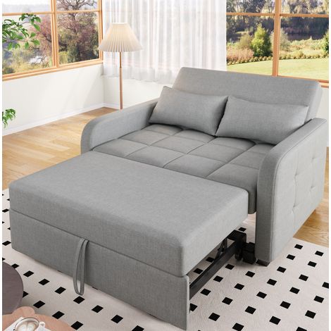 Divano letto 127x75x94 cm grigio anticato in cotone e lino con schienale regolabile (1/5)