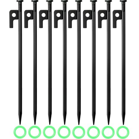 Paquete de 8 estacas de anclaje al suelo de 40 cm, resistentes, de metal, a prueba de tormentas, para acampar al aire libre y senderismo (1/5)