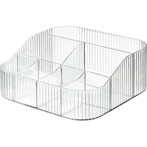 Rangement maquillage acrylique 7 compartiments, organisateur transparent XL pour pinceaux, cosmétiques, rouges à lèvres. (1/5)