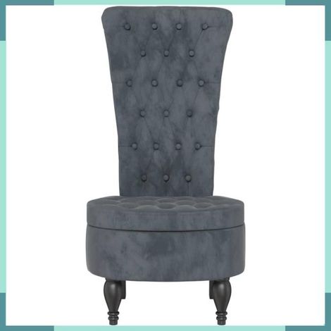352465 Chaise à dossier haut gris foncé velours conception de bouton (1/5)