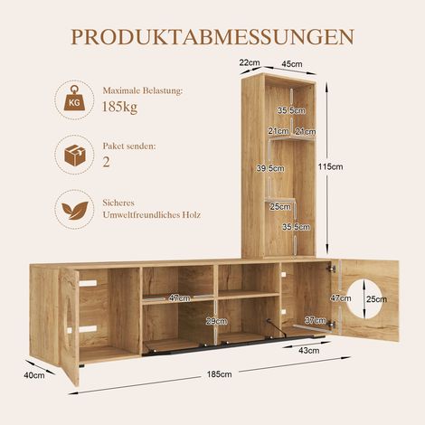 Mueble de TV con espacio para gatos, aparador moderno con espacio de almacenamiento, estante alto y aberturas redondas para gatos, mesa de TV con compartimentos abiertos y puertas de armario para sala (1/5)